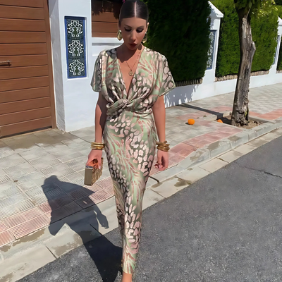 Alba | Vestido Largo cuello en V + 2 Brazaletes de Regalo