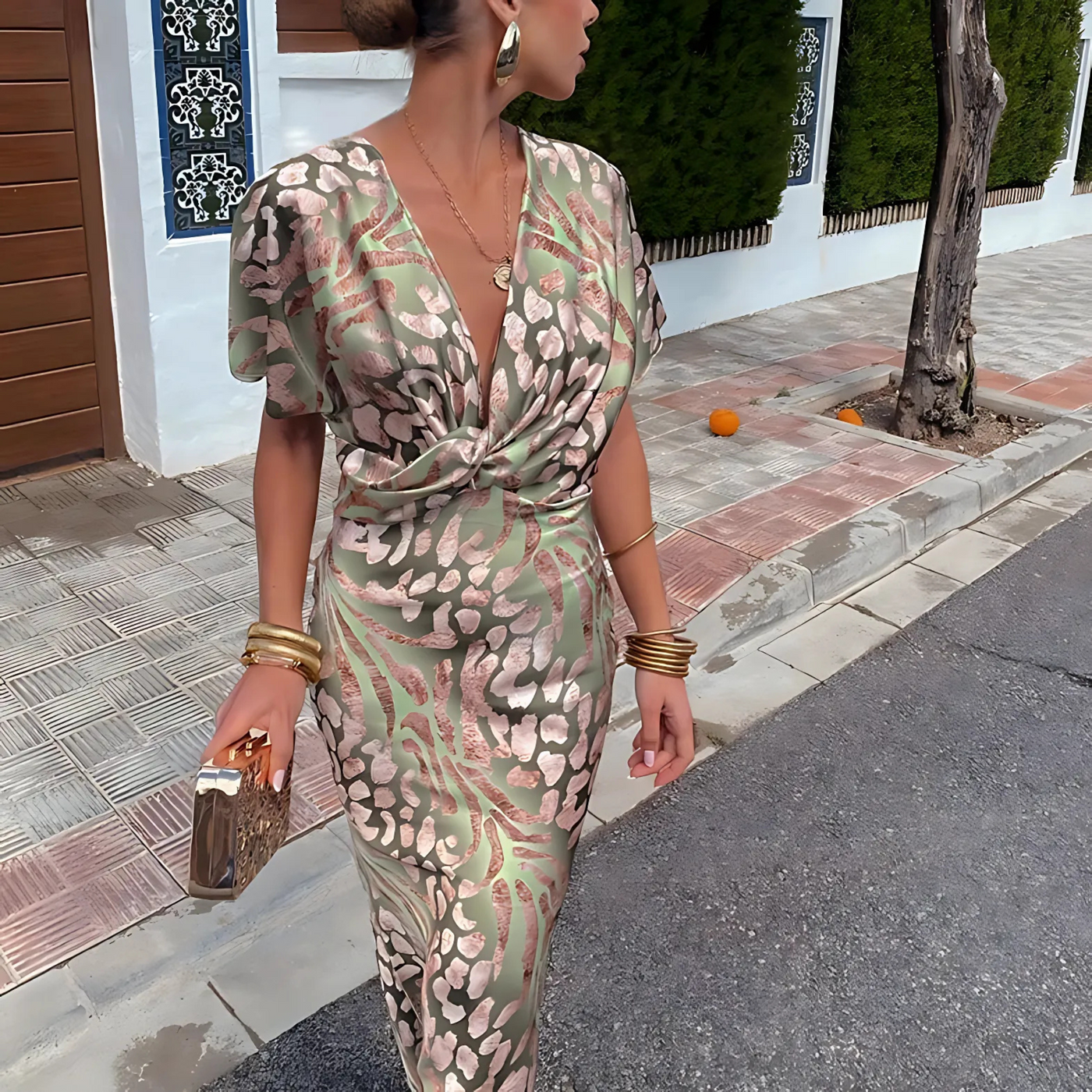 Alba | Vestido Largo cuello en V + 2 Brazaletes de Regalo