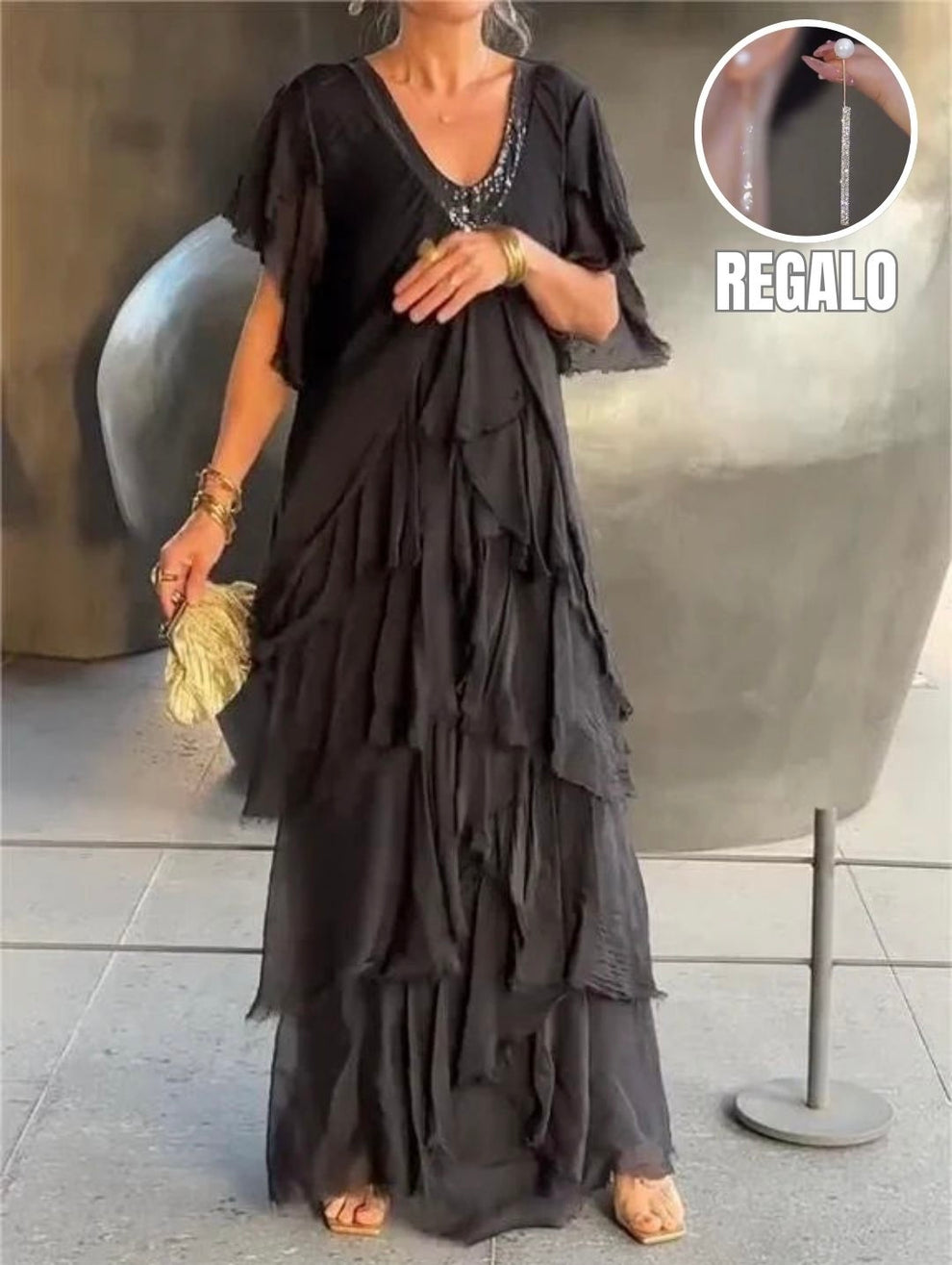 Mercedes® | Vestido largo + Pendientes de Regalo